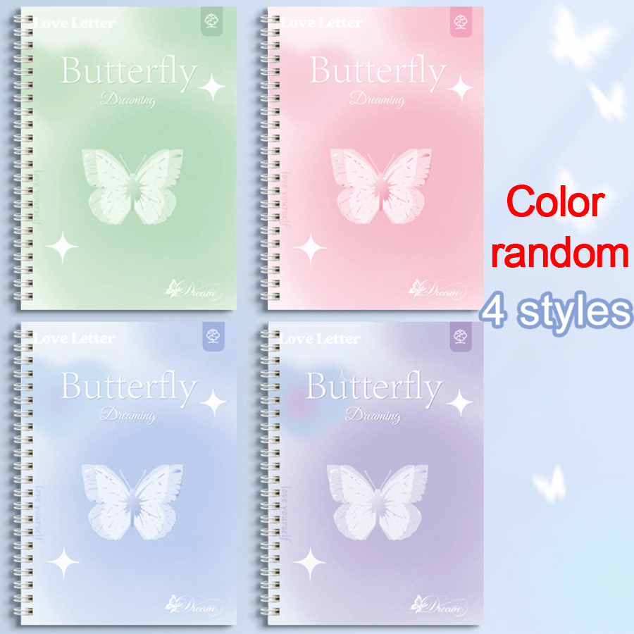 4pcs A5 Spiral Notebooks Set, 120 Pages Each, Butterfly and Love Letter Design, Elegant Lined Journals for School or Office Supplies