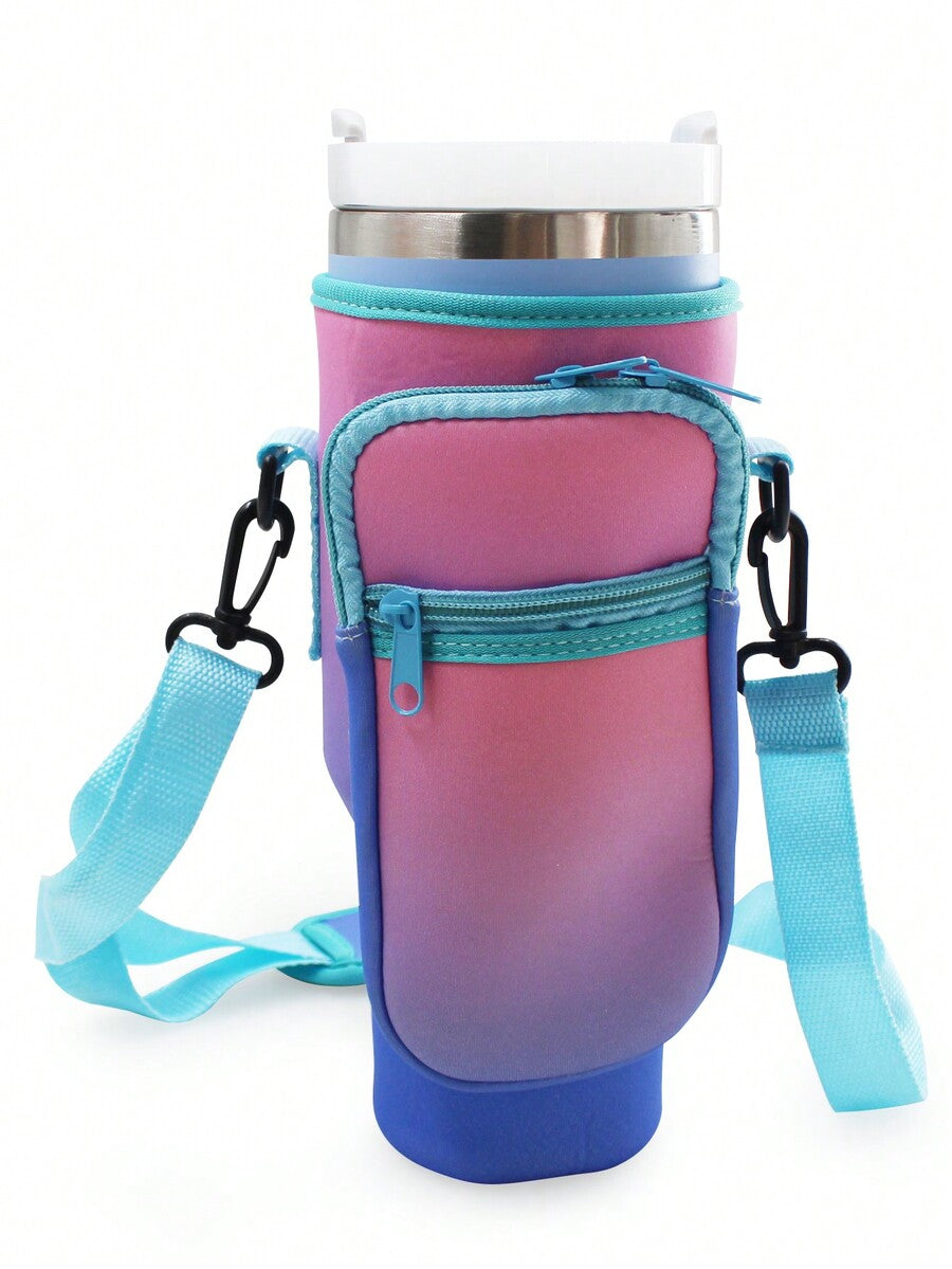 Portable 40oz Tumbler Cup Case with Adjustable Strap, Dual Storage Pockets for Travel or Outdoor Use, Functional Fitness Cup Cover and Wallet Combo