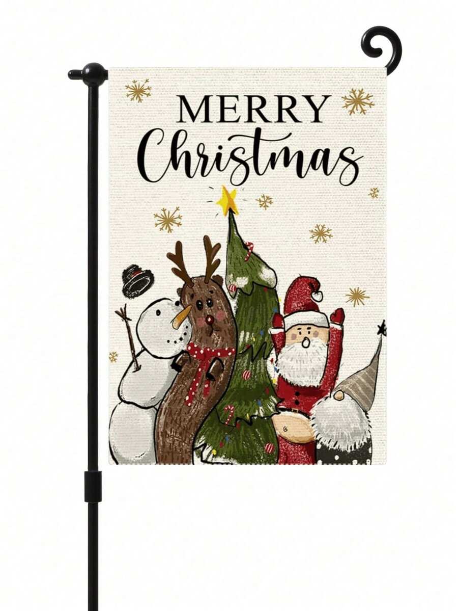 Christmas Night Garden Flag 12x18 inch, Double-Sided Linen Yard Flag with Jesus and Red Plaid Design, Festive Farmhouse Outdoor Winter Decoration