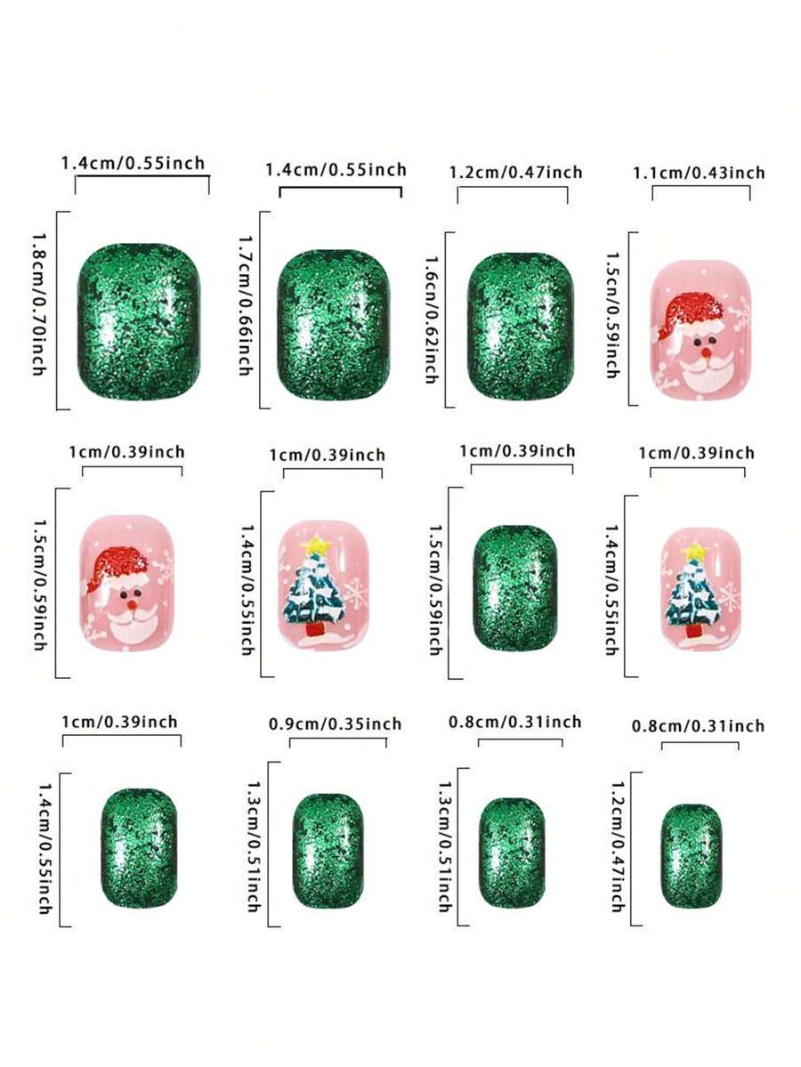 24pcs Red Glitter Christmas Press On Nails, Short Square Bling False Nails With Cute Elk Grid Design, Festive Nail Set Gift For Women Party Wear