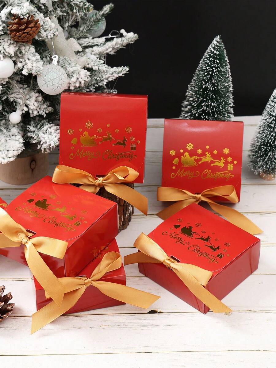 6pcs Christmas Gift Boxes with Ribbons, Santa Snowman & Reindeer Designs for Holiday Treats, Seasonal Packaging & Winter Home Decor