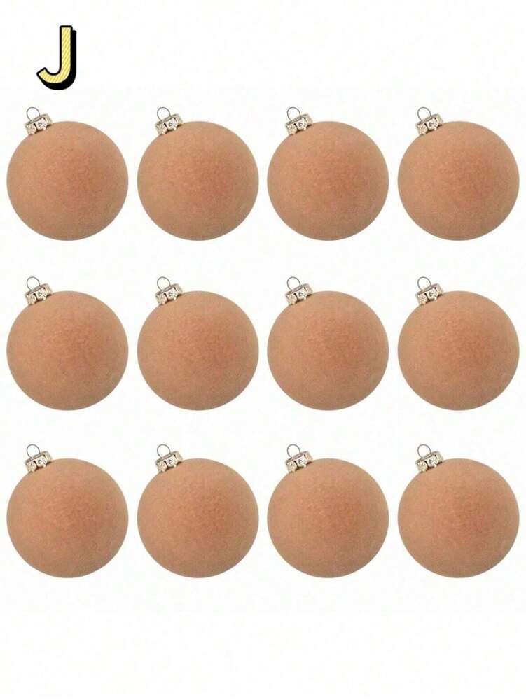 12pcs Velvet Flocked Christmas Decoration Balls, Drop-Proof Plastic Ornaments, Elegant Tree Baubles for Parties, Birthdays, or Holiday Photoshoots