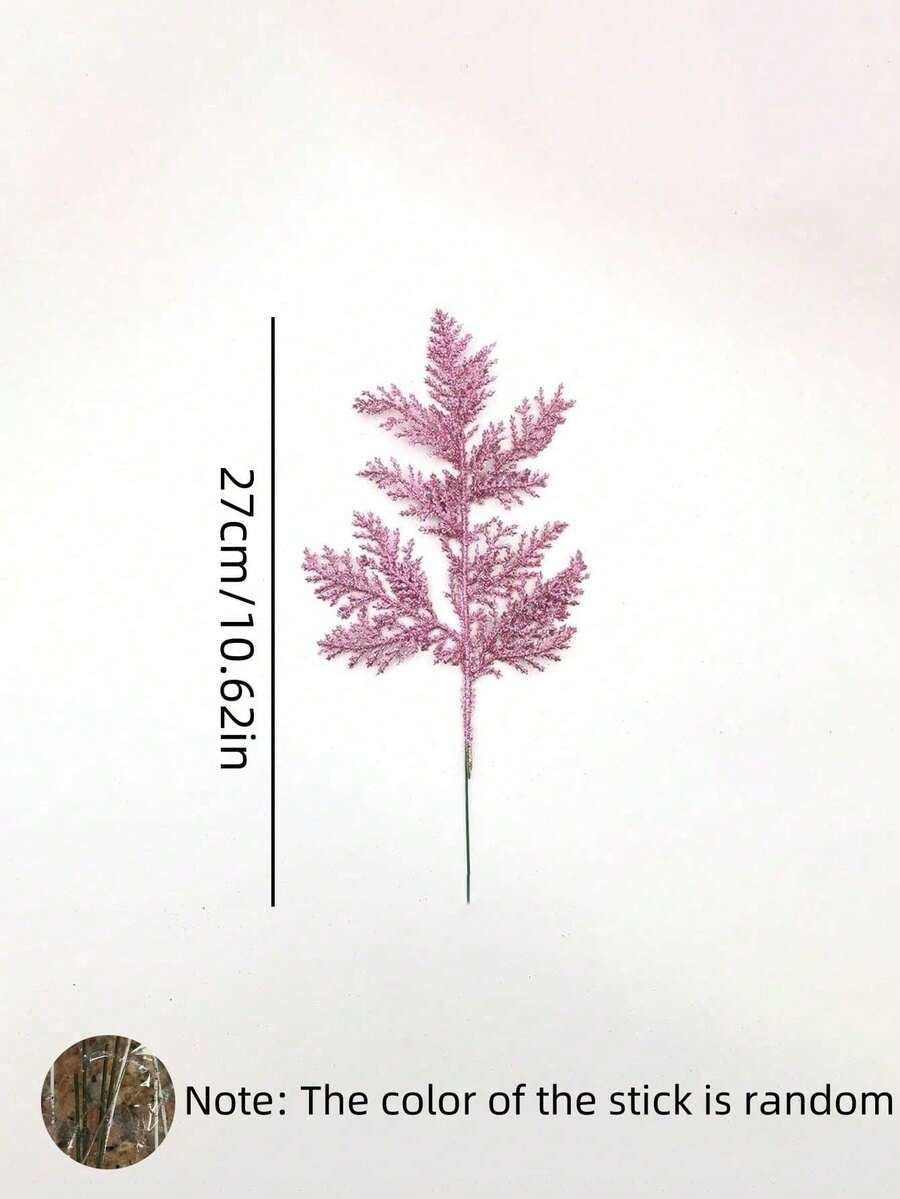 20pcs Glitter Cedar Pine Needles with Sequins, Artificial Blue and Pink Leaves for DIY Garlands, Wedding Bouquets, and Winter Holiday Home Decor