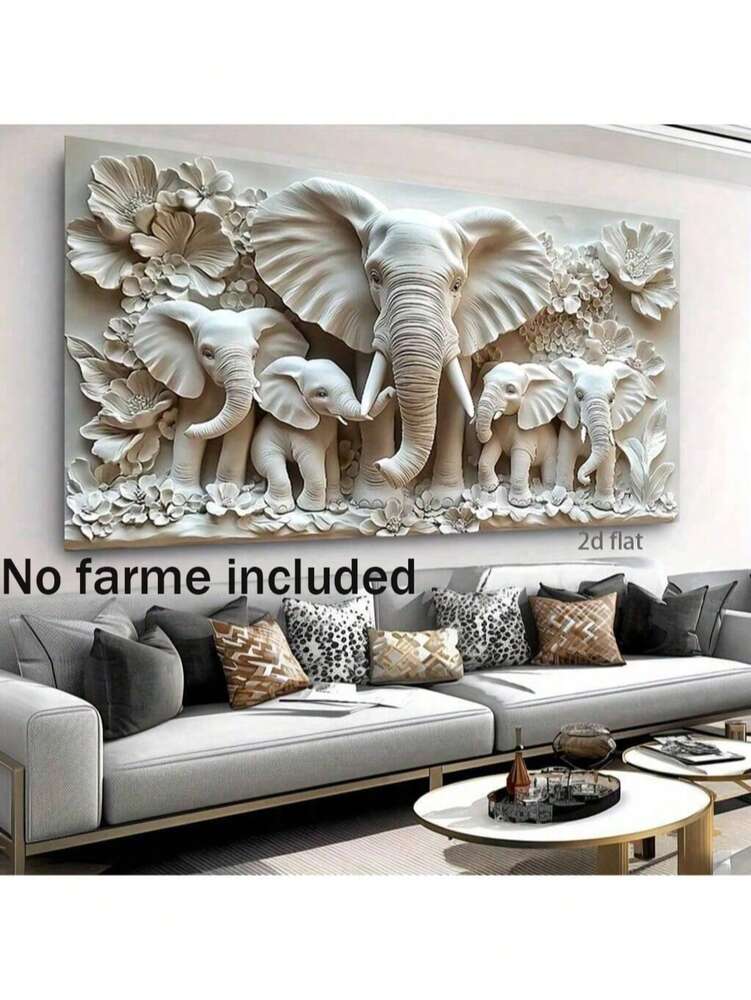 2D Frameless Elephant Wall Art Canvas, Contemporary African Wildlife Print for Living Room, Bedroom or Office, Minimalist Animal Home Decor (1pc)
