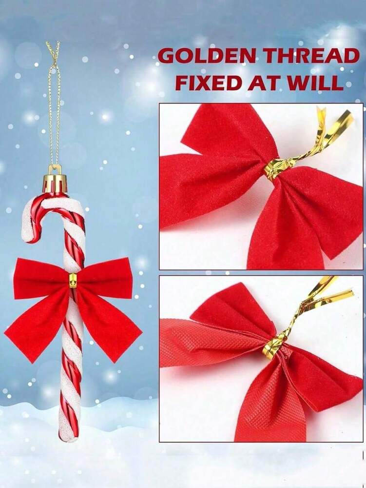 18/36pcs Candy Cane Hanging Ornament Set, Glitter Red & White Tree Decorations with Bows, Festive Holiday Pendants for Christmas Trees & Home Decor