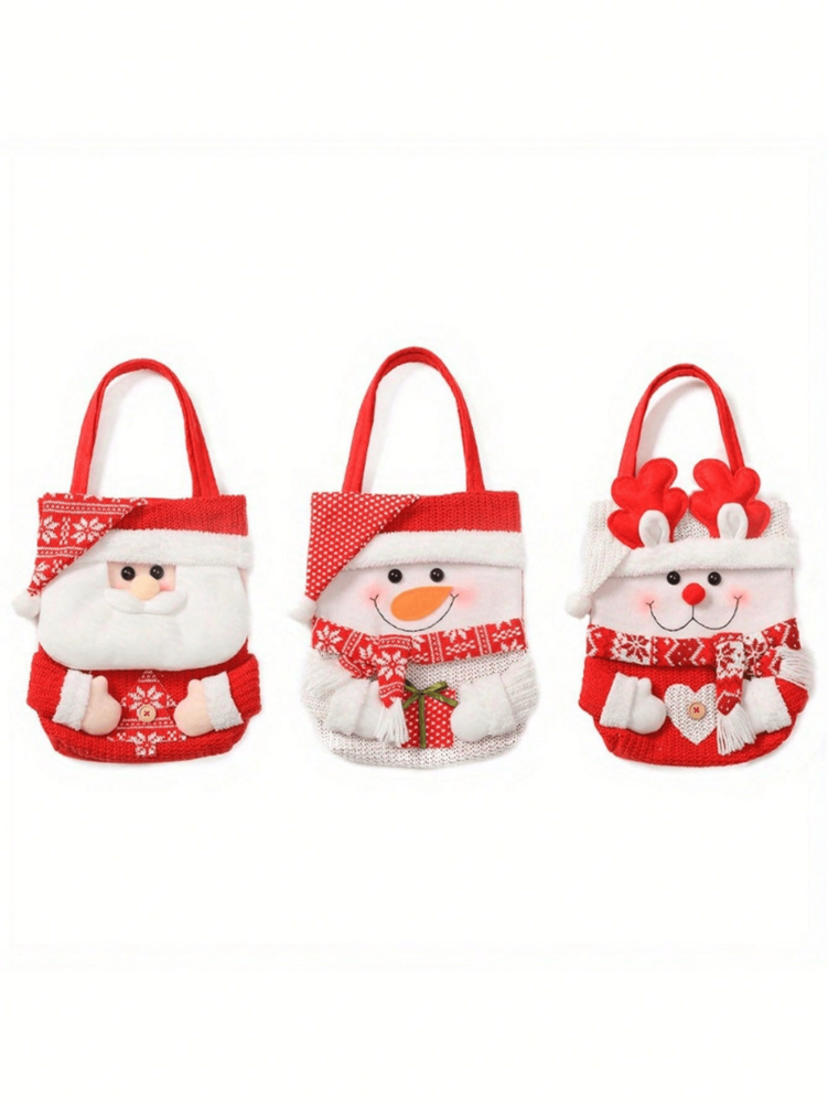 Christmas Gift Tote Bag with Santa, Snowman & Reindeer Design, Candy & Treat Bag with Flap Cap