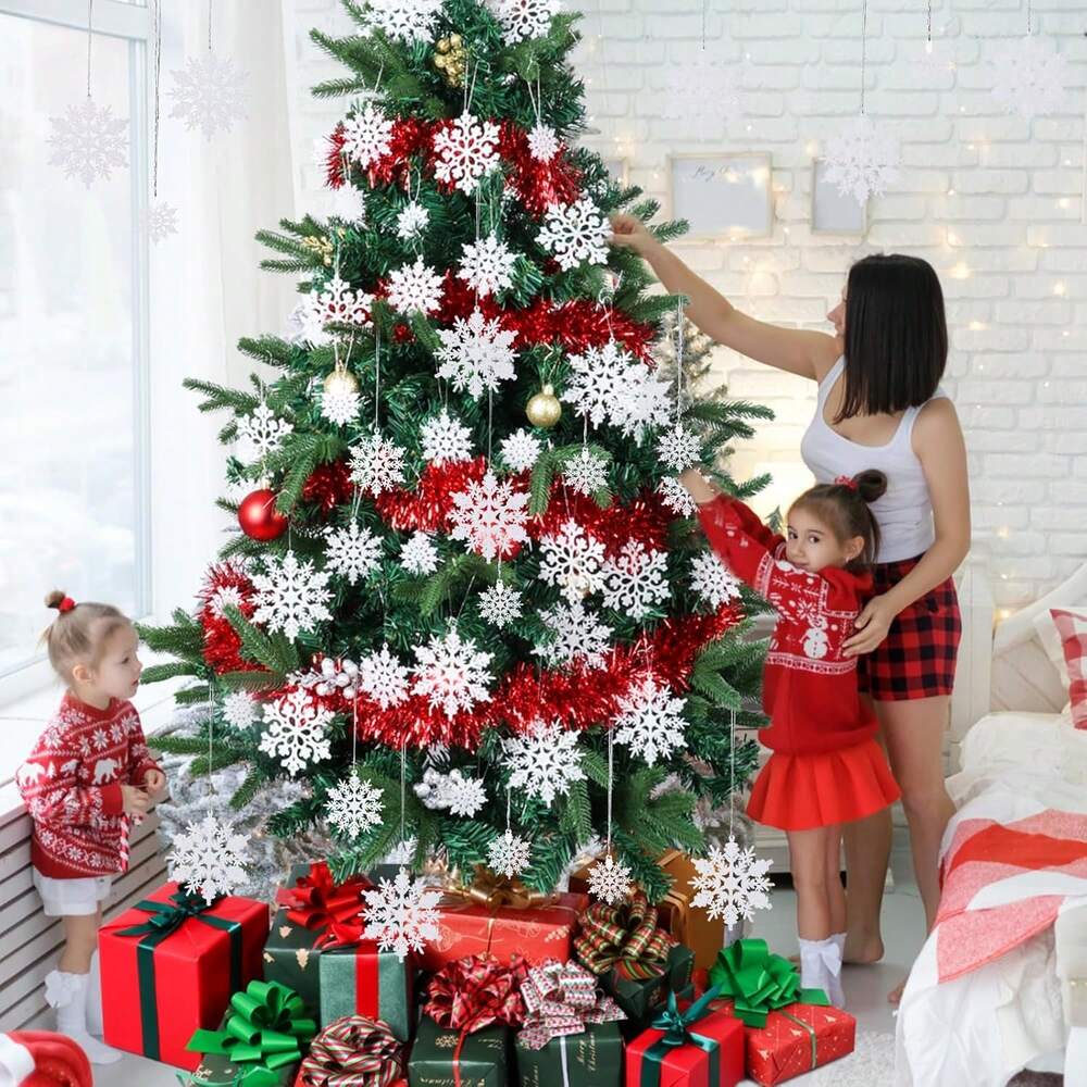 36pcs Plastic White Snowflake Ornaments, Durable Christmas Hanging Decorations, Elegant Winter Decor for Trees, Windows, and Festive Home Ambience