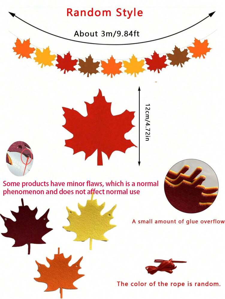 36pcs Autumn Felt Leaf Garland Set, Maple Leaf Banners for Fall Wall, Table & Home Decorations