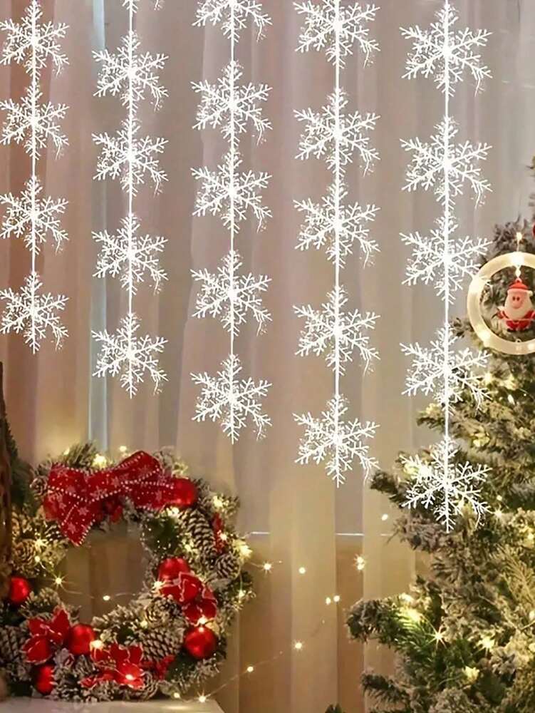 30pcs Artificial White Snowflake Christmas Tree Decorations, Hanging Winter Ornaments for Christmas Trees & Holiday Home Decor