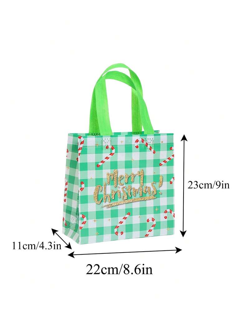 25pcs Red & Black Plaid Christmas Gift Bags, Non-Woven Holiday Tote Bags with Reindeer & Stocking Prints