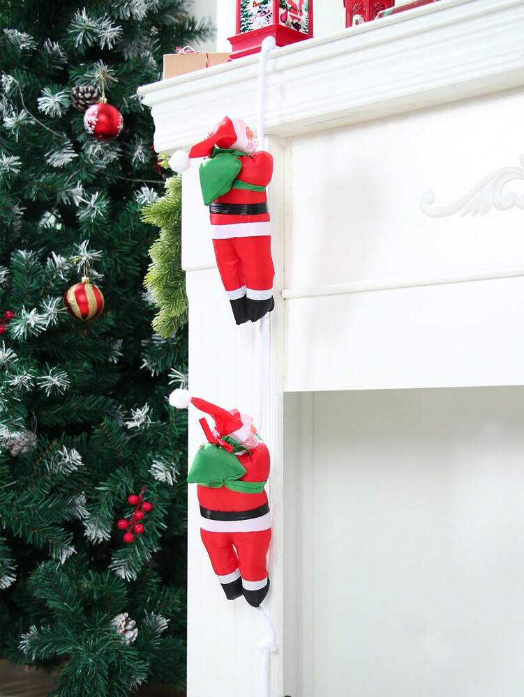 Santa Claus Climbing Rope Ornament, Cute Christmas Hanging Decoration for Fireplace, Window or Tree, Festive Holiday Home Decor