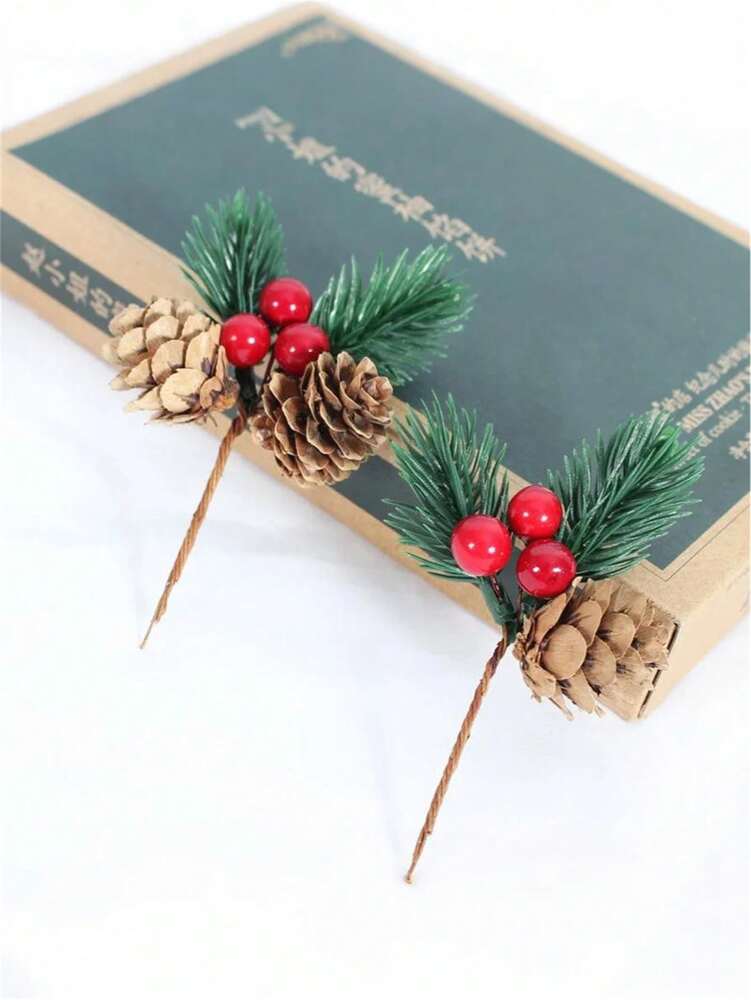 20pcs Artificial Red Berry Pine Branches, Pinecones and Berries Stems for DIY Wreaths, Garlands, Centerpieces, and Holiday Party Decor