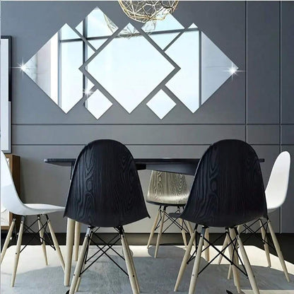 7pcs Square Acrylic Mirror Wall Stickers, 3D Rhombus & Rectangular Self-Adhesive Shatterproof Removable Mirrors for Home or Office Decor