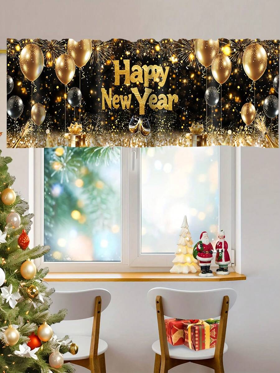 Santa Claus & Snowman Christmas Curtain Valance, 1–2 Piece Polyester Window Decor with Rod Pocket for Kitchen, Living Room or Bedroom