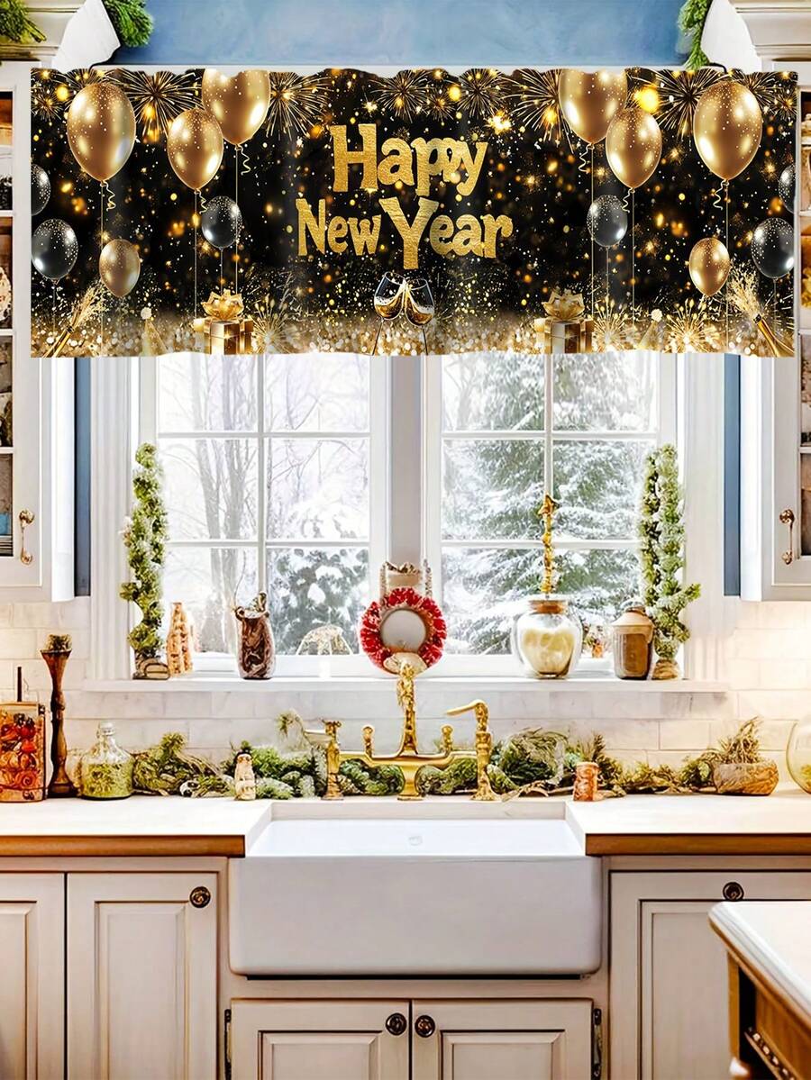 Santa Claus & Snowman Christmas Curtain Valance, 1–2 Piece Polyester Window Decor with Rod Pocket for Kitchen, Living Room or Bedroom