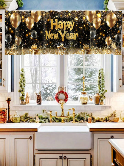 Santa Claus & Snowman Christmas Curtain Valance, 1–2 Piece Polyester Window Decor with Rod Pocket for Kitchen, Living Room or Bedroom