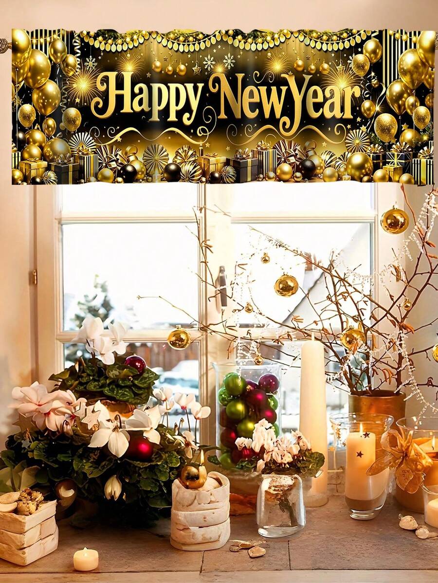 Santa Claus & Snowman Christmas Curtain Valance, 1–2 Piece Polyester Window Decor with Rod Pocket for Kitchen, Living Room or Bedroom