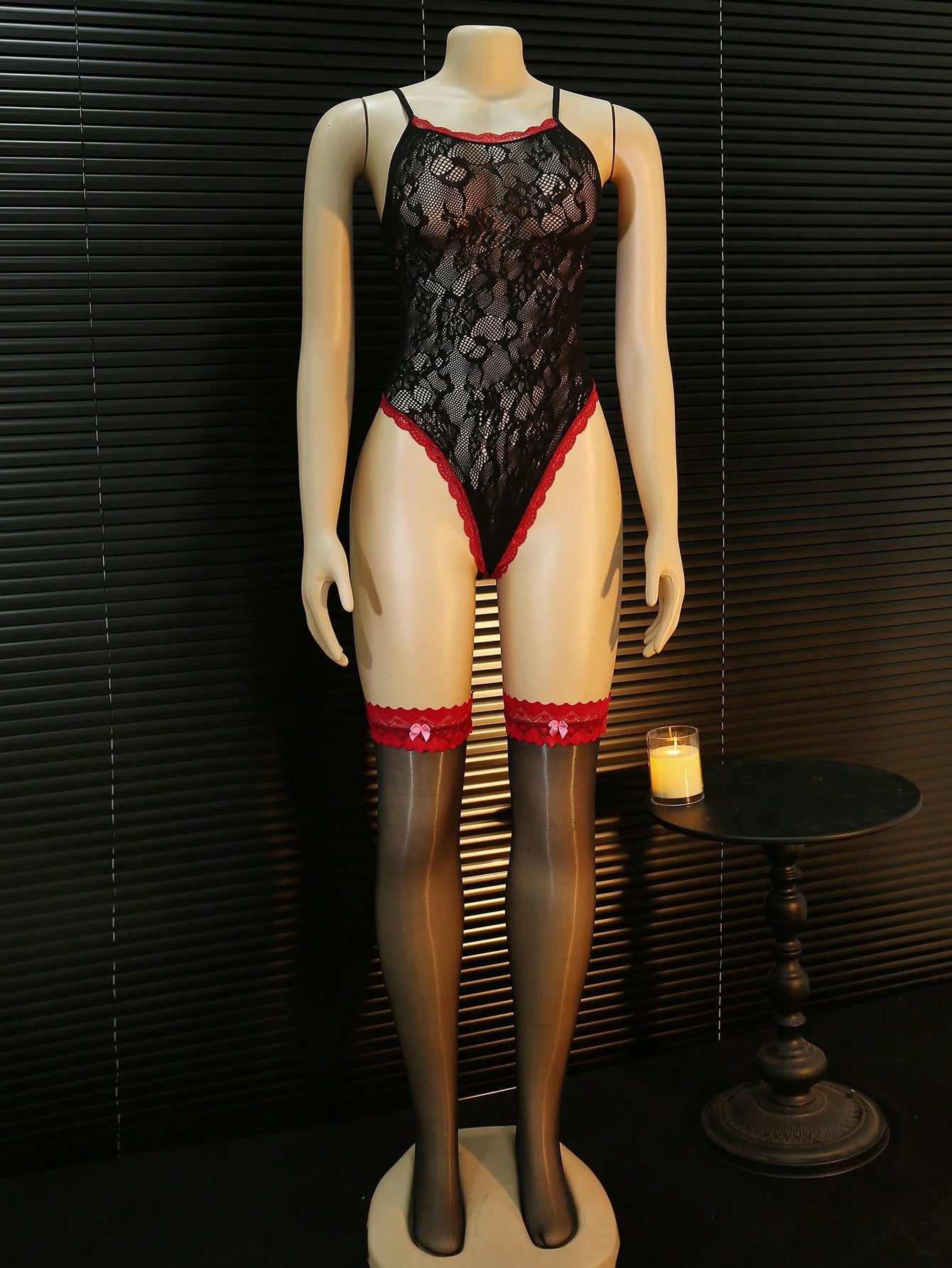3-Piece Sexy Bodystocking Set with Fishnet Stockings