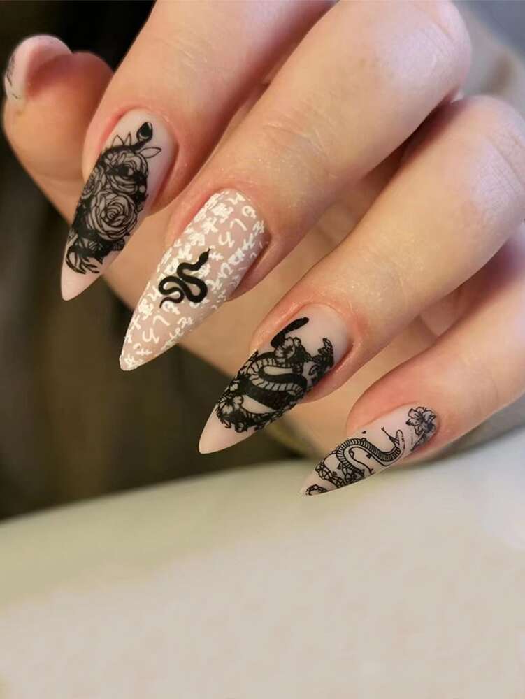 24pcs Long Stiletto French Press On Nails, White Red Cherry Pattern With 3D Bow And Pearl Decor, Romantic Bling Nail Set For Party Look