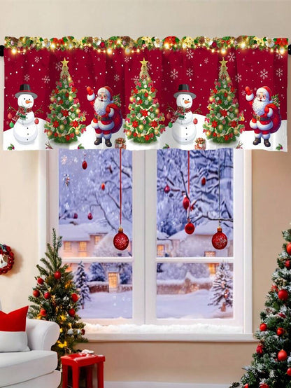 Santa Claus & Snowman Christmas Curtain Valance, 1–2 Piece Polyester Window Decor with Rod Pocket for Kitchen, Living Room or Bedroom