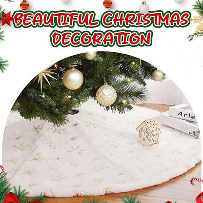 35-Inch White Plush Christmas Tree Skirt, Thick Velvet Tree Base Blanket with Lace Trim, Also Available in 60/90cm, Elegant Holiday Home Decor