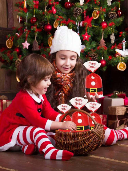 50pcs Christmas Cellophane Treat Bags with Twist Ties, Transparent Santa Claus Candy & Cookie Packaging Bags for Bakeries, Popcorn & Holiday Treats
