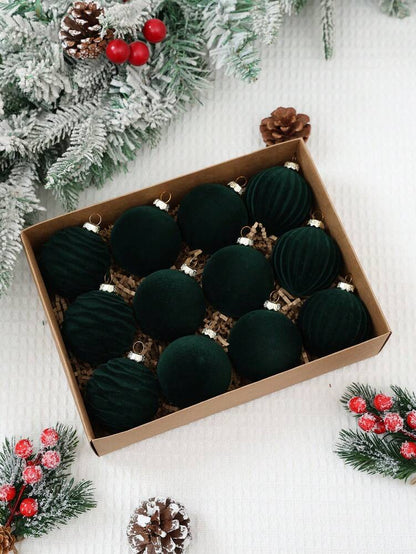 12pcs Burgundy Velvet Christmas Ball Set, Soft Flocked Pom Pom Ornaments, Luxurious Baubles for Holiday Trees, Gifts, and 2026 New Year Decorations