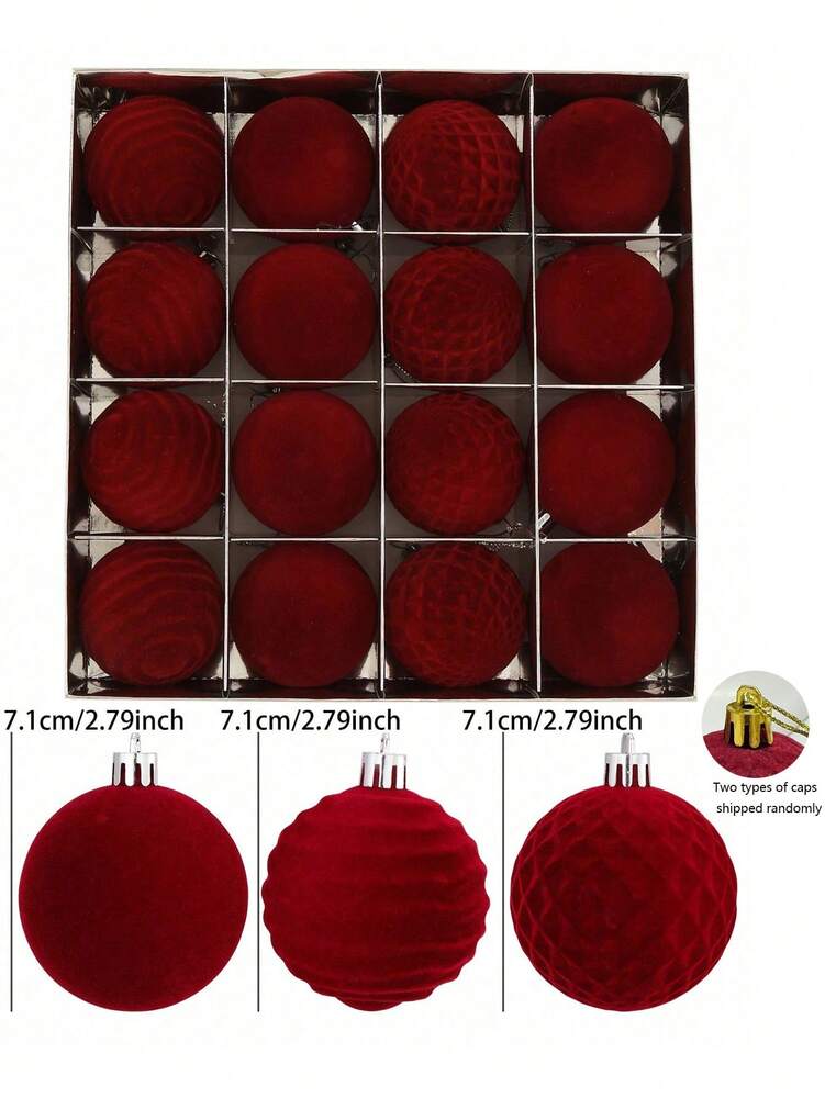 16pcs Velvet Christmas Ball Ornament Set, 2.8" Shatterproof Decorative Foam Spheres, Elegant Holiday Tree Decorations for Home Decor