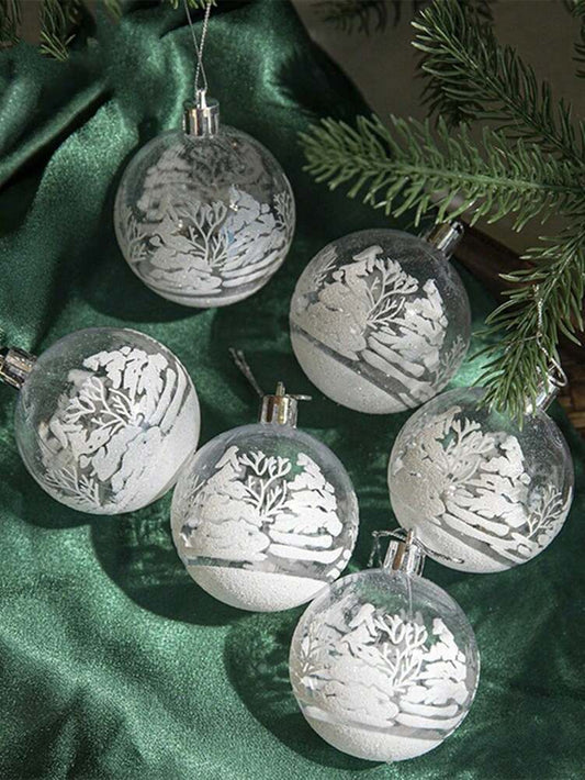 6pcs Transparent Snow Christmas Ball Ornaments, 6cm Clear Hanging Baubles for Xmas Trees, Elegant DIY Holiday Decorations and Gifts