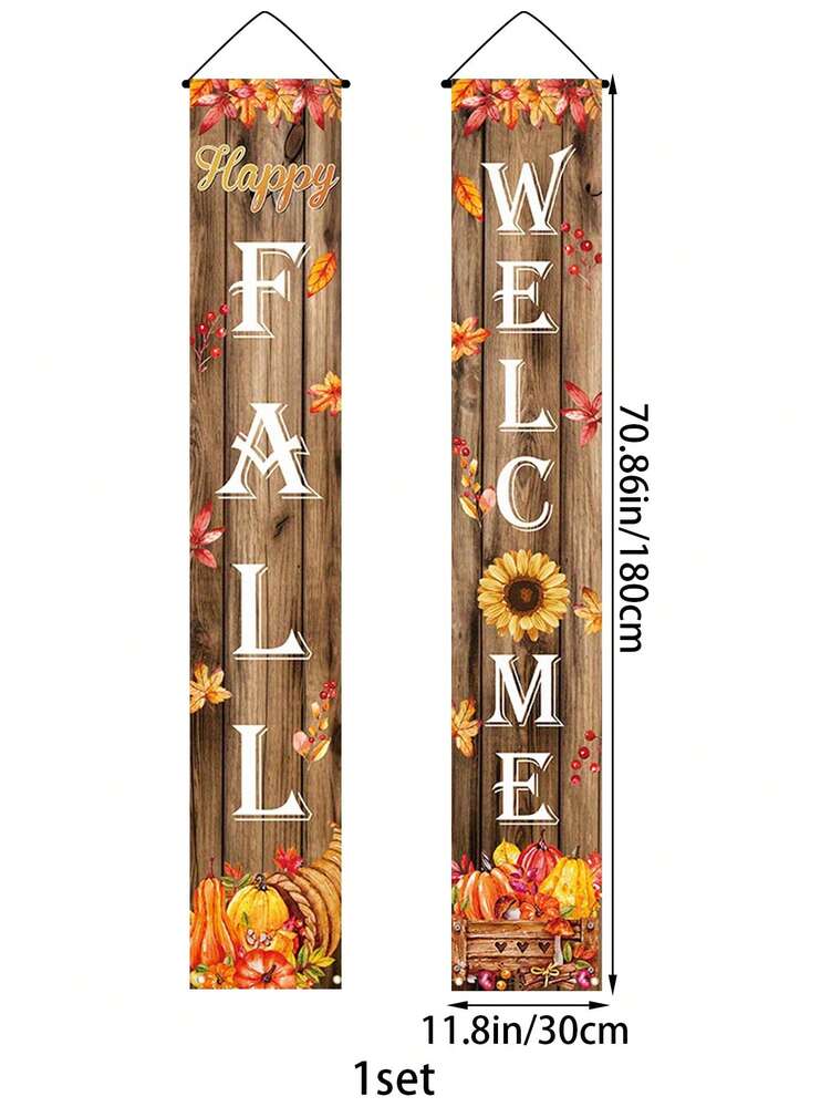 Autumn Porch Welcome Banner Set, Pumpkin & Maple Leaf Front Door Hanging Sign, Seasonal Farmhouse Fall Decoration for Indoor & Outdoor Use