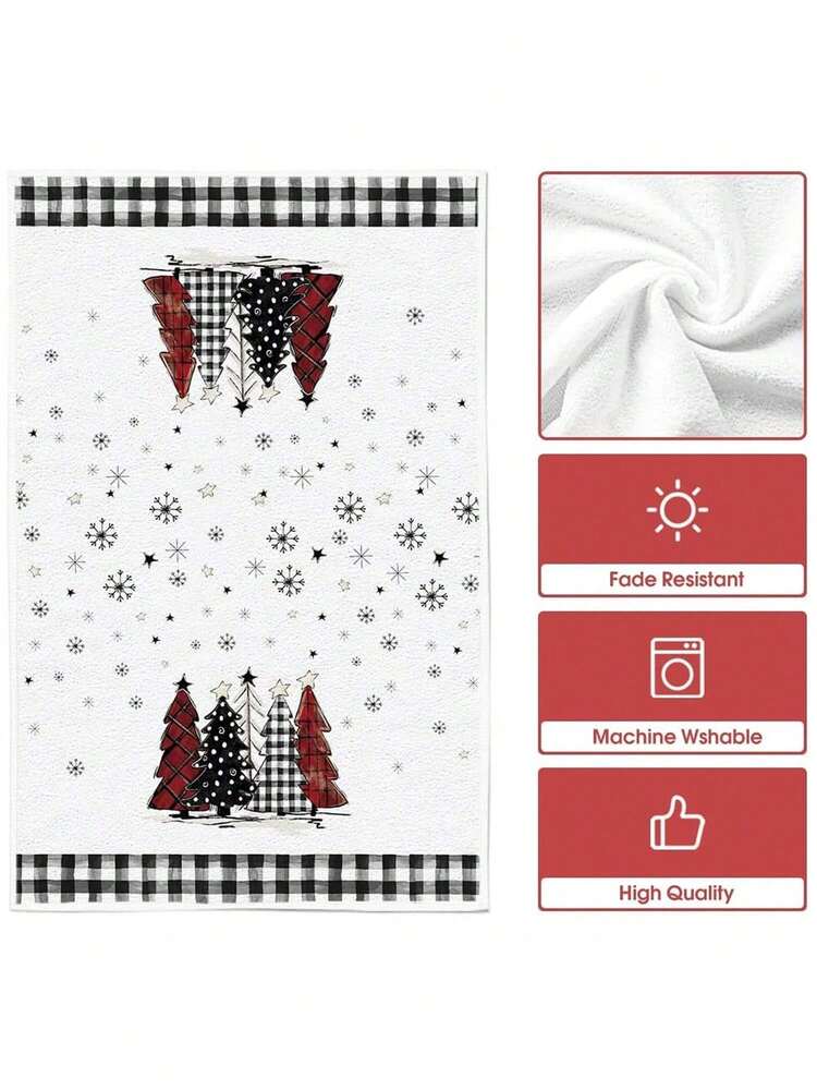 2pcs Buffalo Plaid Christmas Kitchen Towels, Santa & Tree Themed Cotton Dish Towels for Seasonal Cooking, Baking & Holiday Home Decor