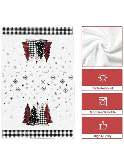 2pcs Buffalo Plaid Christmas Kitchen Towels, Santa & Tree Themed Cotton Dish Towels for Seasonal Cooking, Baking & Holiday Home Decor