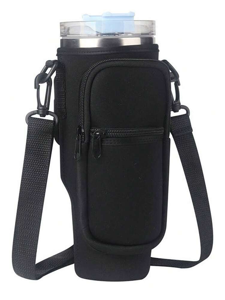 Portable 40oz Tumbler Cup Case with Adjustable Strap, Dual Storage Pockets for Travel or Outdoor Use, Functional Fitness Cup Cover and Wallet Combo