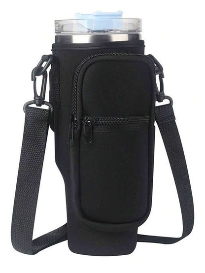 Portable 40oz Tumbler Cup Case with Adjustable Strap, Dual Storage Pockets for Travel or Outdoor Use, Functional Fitness Cup Cover and Wallet Combo