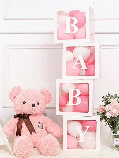 8pcs Transparent Baby Shower Boxes Set, 25cm Letter Balloon Boxes for Gender Reveal Party, Baby Boy or Girl Shower Decorations and Photography Props