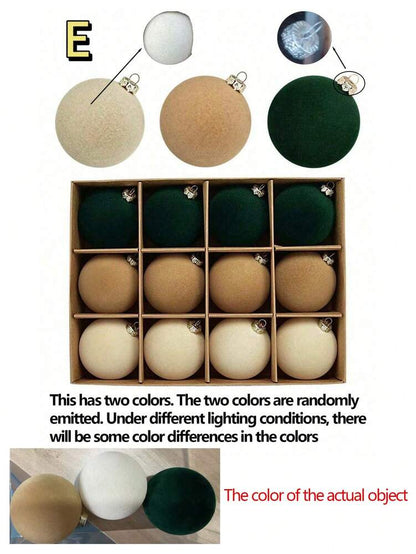 12pcs Velvet Flocked Christmas Decoration Balls, Drop-Proof Plastic Ornaments, Elegant Tree Baubles for Parties, Birthdays, or Holiday Photoshoots