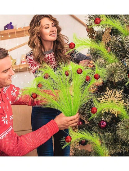 20pcs Christmas Elf Twig Set, Green & Red Artificial Branches with Flashing Orbs for DIY Christmas Tree Toppers, Garlands & Holiday Decor