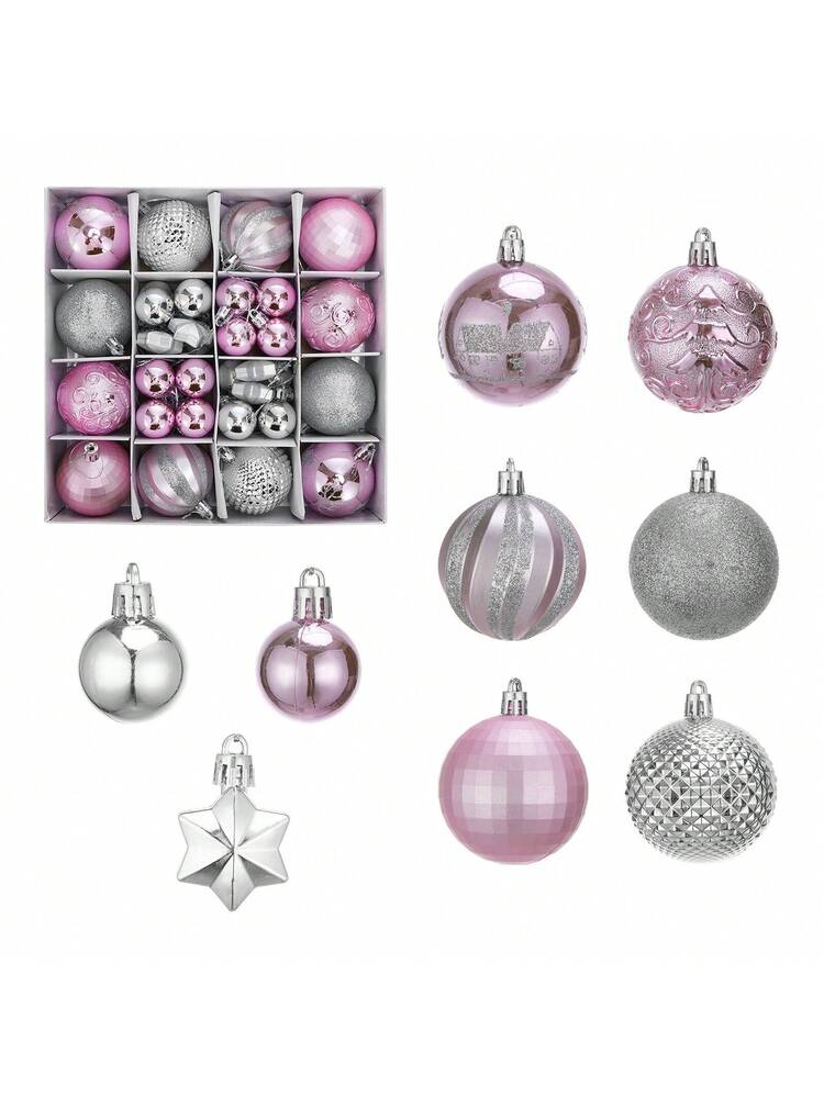 44pcs Sequined Christmas Tree Ball Ornaments, Glitter Decorative Holiday Tree Baubles, Perfect for Christmas Parties and Home Decoration