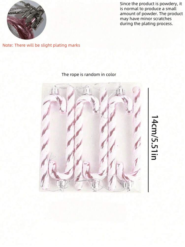 12pcs Pink Glitter Candy Cane Christmas Ornaments, 5.5" Plastic Hanging Decorations for Christmas Trees & Holiday Displays