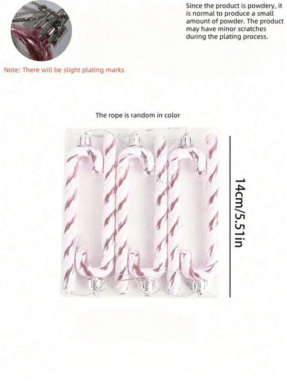 12pcs Pink Glitter Candy Cane Christmas Ornaments, 5.5" Plastic Hanging Decorations for Christmas Trees & Holiday Displays
