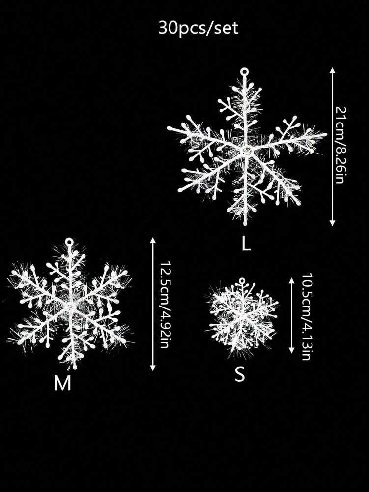 30pcs Artificial White Snowflake Christmas Tree Decorations, Hanging Winter Ornaments for Christmas Trees & Holiday Home Decor