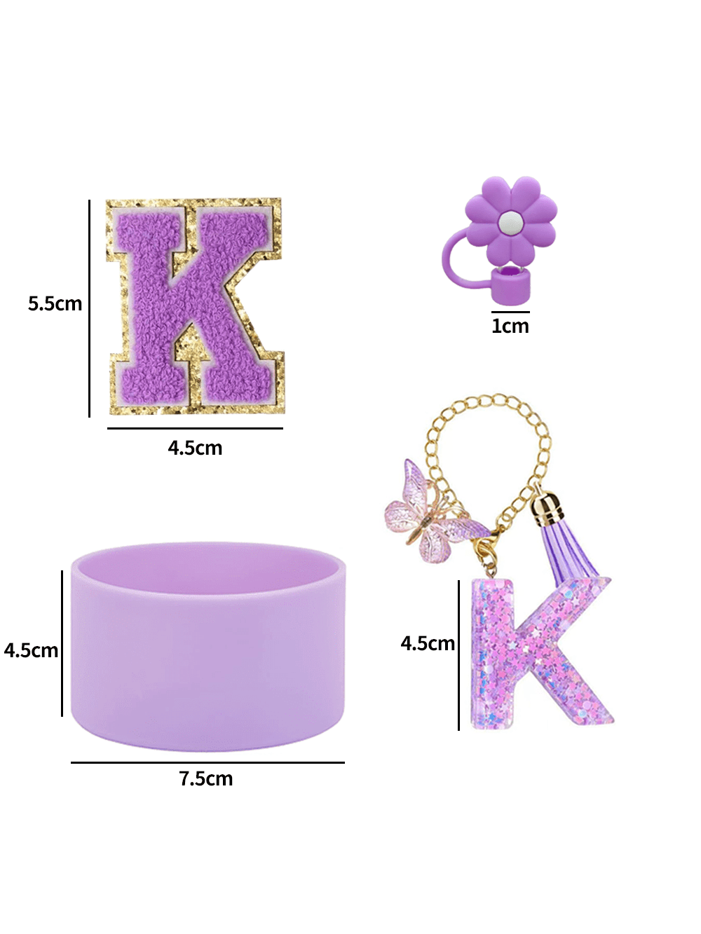 A–Z Cup Accessory Set (4pcs) with Straw Cap, Letter Pendant, Silicone Cup Boot, and Letter Sticker, Personalized Surprise Gift for Friends and Family