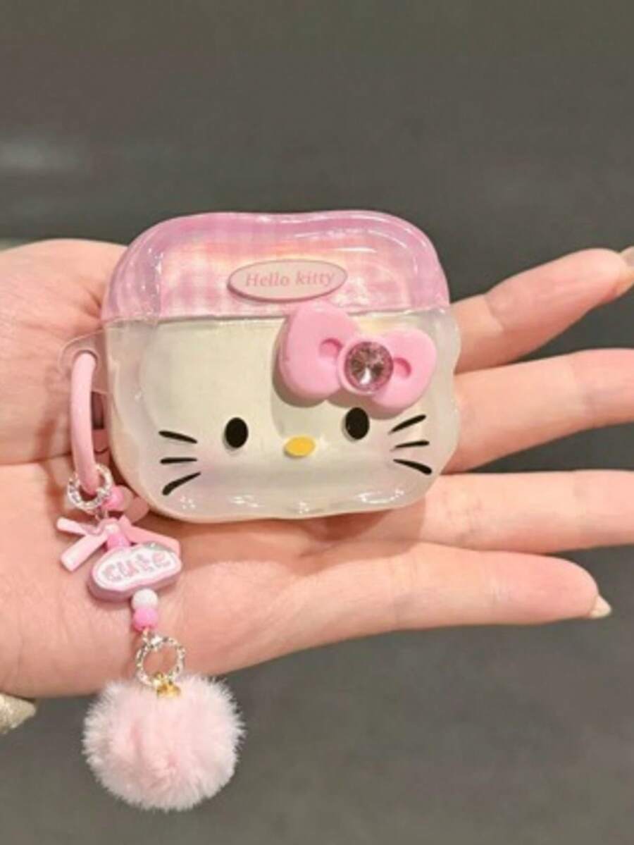 1pc Cartoon Kitty Bluetooth Earbud Case, Cute 3D Heart & Butterfly Protective Cover Compatible with AirPods 1/2/3/Pro, Drop-Resistant Pink Design