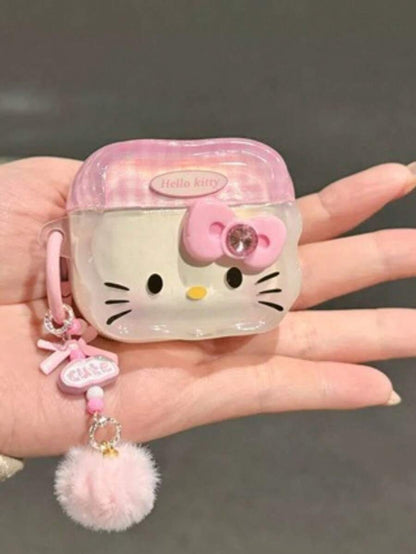 1pc Cartoon Kitty Bluetooth Earbud Case, Cute 3D Heart & Butterfly Protective Cover Compatible with AirPods 1/2/3/Pro, Drop-Resistant Pink Design