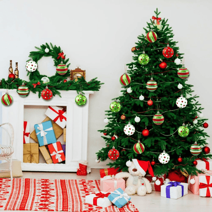 12/6pcs Glitter Christmas Ball Ornaments, Red & Green Swirl Candy and Peppermint Design for Festive Tree & Holiday Decor