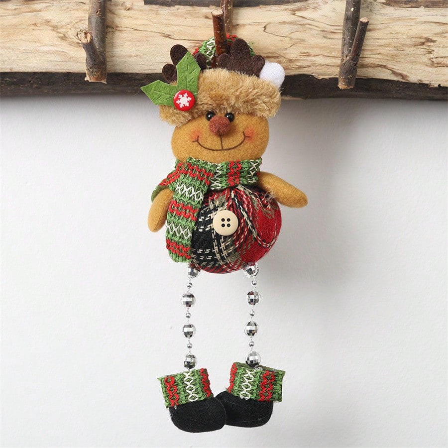 3pcs Felt Christmas Hanging Ornaments, Plaid Bead Leg Pendants with Cute Cartoon Designs, Perfect for Tree, Window, and Home Holiday Decorations