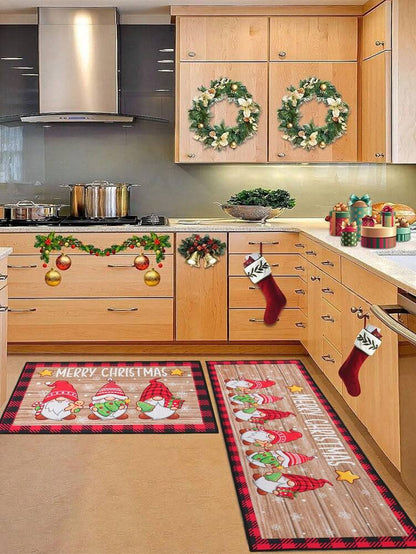 2pcs Merry Christmas Doormat Set, Gnome and Snowflake Design, Non-Slip Washable Floor Mats for Kitchen, Entryway, or Holiday Home Decoration 2026