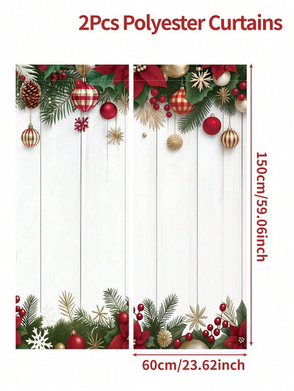 2-Piece Christmas Reindeer and Tree Blackout Curtain Set, Holiday Window Panels for Home Living Room or Bedroom Decor