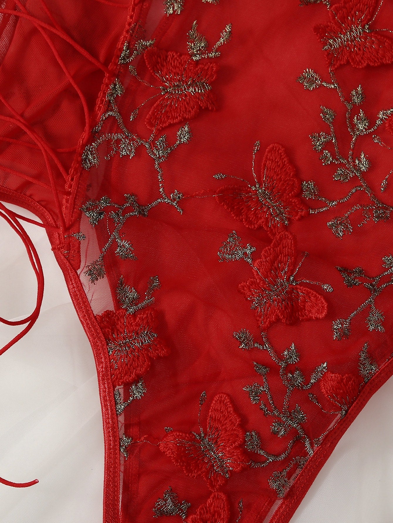 Butterfly Embroidered Mesh Teddy Bodysuit Lingerie