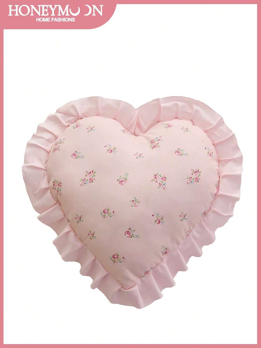 1pc Leopard Print Heart-Shaped Throw Pillow, Romantic French Ruffle Design, Decorative Cushion for Sofa, Bedroom or Living Room, OEKO-TEX Certified